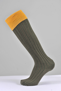 Olive Cotton Shooting Sock with Contrasting Turnover